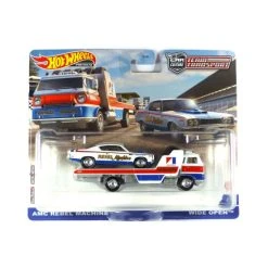 Aktion ✔️ Hot Wheels FLF56-HCR38 AMC Rebel Machine + Wide Open Blau/weiss/rot - Team Transport #43 Maßstab Ca. 1:64 Modellauto ⌛